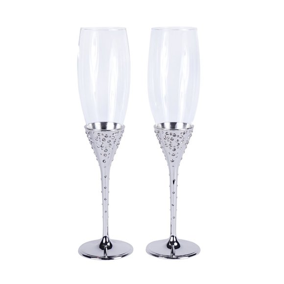 Crystal Collection Toasting Flutes & Cake Serving Set in Silver - Picture 2 of 5